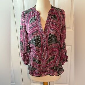 Diane Von Furstenberg Semi‎ Sheer Pink Black Top Blouse Size 6
